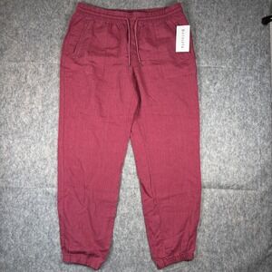 Athleta Retreat Linen Pants Womens 16x30 Red Jogger Elastic Drawstring Pockets